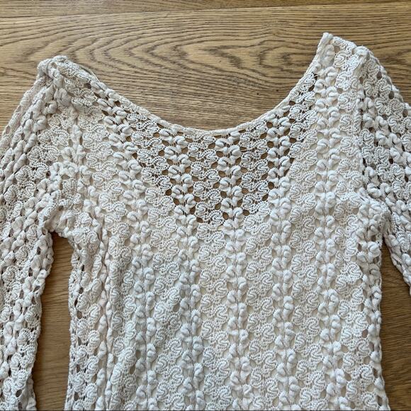 Free People Crochet Bell Sleeve Mini Dress in Cream - Picture 3 of 11